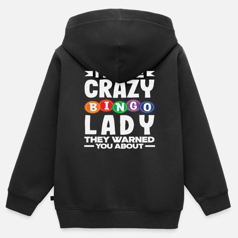 Bingospiller Crazy Lady Advarsel - Premium børne zip-hættetrøje økologisk - sort