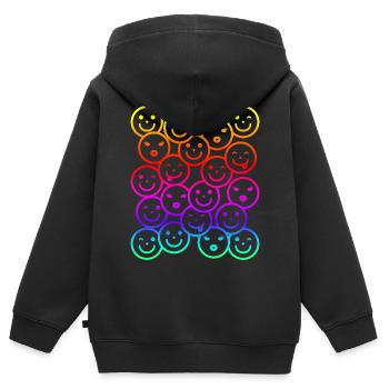 Visages drôles colorés avec dégradé arc-en-ciel - Sweat Premium à capuche zippé enfant bio - noir - Dos - AI Model Kid Male (0cm)