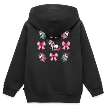 Coquette Bow Licorne Fête des Mères Pink Bow - Sweat Premium à capuche zippé enfant bio - noir - Dos - AI Model Kid Male (0cm)