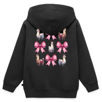 Coquette noeud lama alpaga rose ruban maman - Sweat Premium à capuche zippé enfant bio - noir - Dos - AI Model Kid Male (0cm)