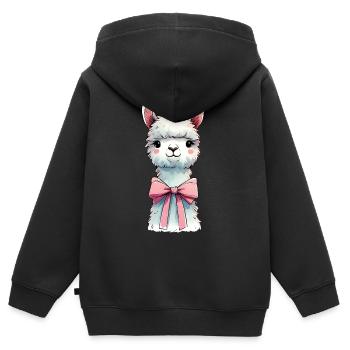 Coquette noeud lama alpaga rose ruban maman - Sweat Premium à capuche zippé enfant bio - noir - Dos - AI Model Kid Male (0cm)