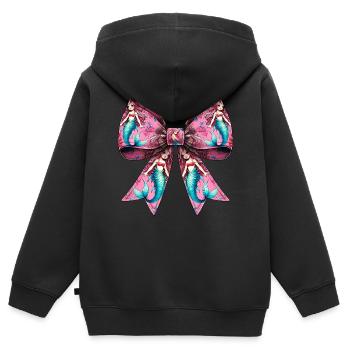 Coquette noeud Sirène Fille Ruban Rose - Sweat Premium à capuche zippé enfant bio - noir - Dos - AI Model Kid Male (0cm)