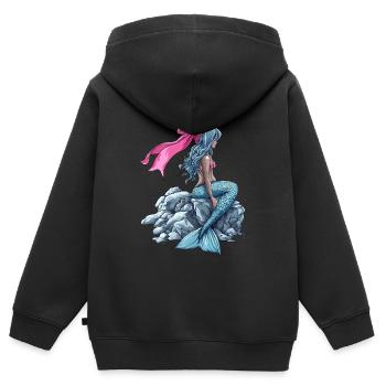 Coquette noeud Sirène Fille Ruban Rose - Sweat Premium à capuche zippé enfant bio - noir - Dos - AI Model Kid Male (0cm)