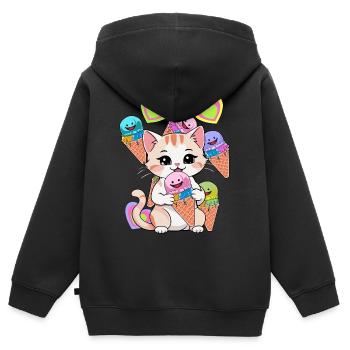 Katze Eis Eiskrem Kinder Kind Süßigkeiten - Kinder Premium Organic Zip Hoodie - Schwarz - Hinten - AI Model Kid Male (0cm)