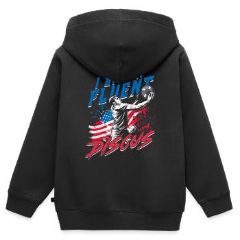 Lancer du disque Je parle couramment le disque - Sweat Premium à capuche zippé enfant bio - noir - Dos - AI Model Kid Male (0cm)