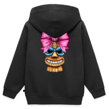 Nœud Coquet Tiki Luau Masque Tiki Hawaïen - Sweat Premium à capuche zippé enfant bio - noir - Dos - AI Model Kid Male (0cm)