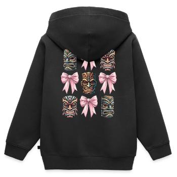 Nœud Coquet Tiki Luau Masque Tiki Hawaïen - Sweat Premium à capuche zippé enfant bio - noir - Dos - AI Model Kid Male (0cm)