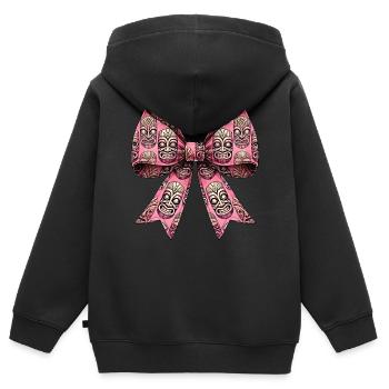 Nœud Coquet Tiki Luau Masque Tiki Hawaïen - Sweat Premium à capuche zippé enfant bio - noir - Dos - AI Model Kid Male (0cm)