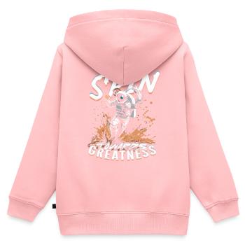 Diskuswurf Spin Towards Greatness - Kinder Premium Organic Zip Hoodie - Rosa - Hinten - AI Model Kid Female (0cm)