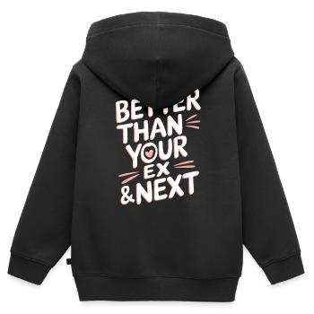 Mieux que votre ex et votre prochaine rupture Single Party - Sweat Premium à capuche zippé enfant bio - noir - Dos - AI Model Kid Male (0cm)