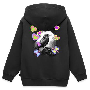 Nature Mystical Spring Bird Crow Raven Children - Kids Premium Organic Zip-up Hoodie - black - Back - AI Model Kid Male (0cm)