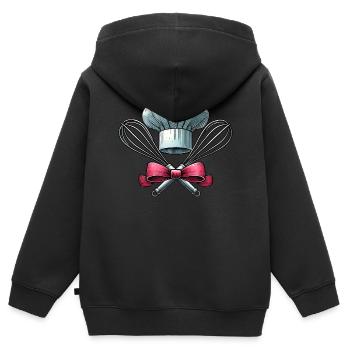 Coquette Bow Cuisson Chapeau de Chef Fouet - Sweat Premium à capuche zippé enfant bio - noir - Dos - AI Model Kid Male (0cm)