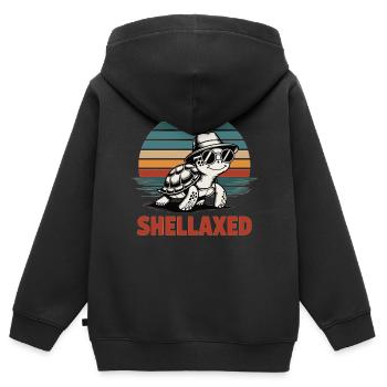 Tortue se relaxant sur la plage - Sweat Premium à capuche zippé enfant bio - noir - Dos - AI Model Kid Male (0cm)