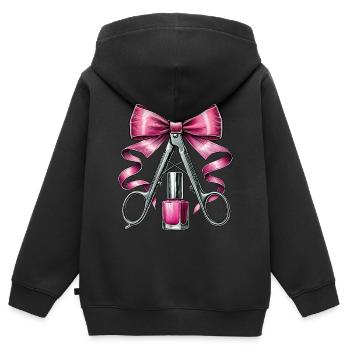 Coquette Bow Nail Tech Esthéticienne - Sweat Premium à capuche zippé enfant bio - noir - Dos - AI Model Kid Male (0cm)
