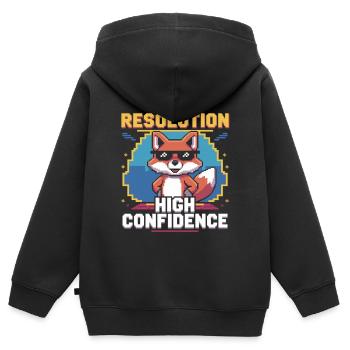 Retro-Fuchs mit Selbstbewusstsein für Gamer - Kinder Premium Organic Zip Hoodie - Schwarz - Hinten - AI Model Kid Male (0cm)