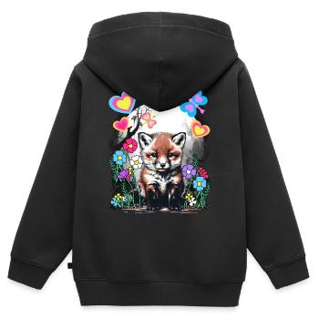 Frühling Retro Fuchs Füchse Frühlingsanfang - Kinder Premium Organic Zip Hoodie - Schwarz - Hinten - AI Model Kid Male (0cm)