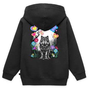 Loups Rétro Loups Conte de Fées Conte de Fées Personnage Vintage - Sweat Premium à capuche zippé enfant bio - noir - Dos - AI Model Kid Male (0cm)