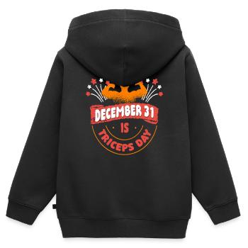 Trizeps Workout Fitness Le 31 décembre est la journée des triceps - Sweat Premium à capuche zippé enfant bio - noir - Dos - AI Model Kid Male (0cm)