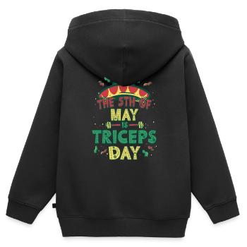 Trizeps Workout The 5th Of May Is Triceps Day - Kinder Premium Organic Zip Hoodie - Schwarz - Hinten - AI Model Kid Male (0cm)