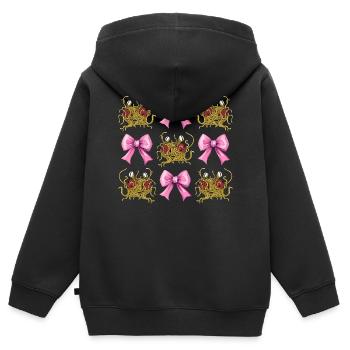 Arc Coquette Monstre Spaghetti Volant - Sweat Premium à capuche zippé enfant bio - noir - Dos - AI Model Kid Male (0cm)