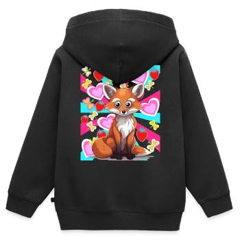 Rétro été renard habitant de la forêt fraises des années 80 - Sweat Premium à capuche zippé enfant bio - noir - Dos - AI Model Kid Male (0cm)