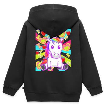 Sommer Retro Einhorn Einhörner Erdbeeren Obst - Kinder Premium Organic Zip Hoodie - Schwarz - Hinten - AI Model Kid Male (0cm)