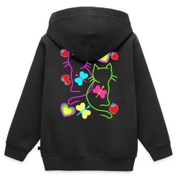 Retro Katzen Erdbeer Sommer Schmetterling Herz - Kinder Premium Organic Zip Hoodie - Schwarz - Hinten - AI Model Kid Male (0cm)