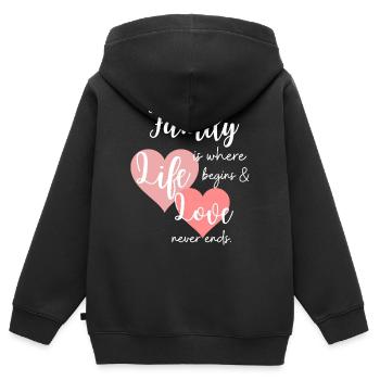 Famille Dicton Amour Cohésion - Sweat Premium à capuche zippé enfant bio - noir - Dos - AI Model Kid Male (0cm)