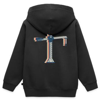 Kranführer Bau HEO Retro Line Art - Kinder Premium Organic Zip Hoodie - Schwarz - Hinten - AI Model Kid Male (0cm)