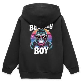 Singe cool pour l’anniversaire - Sweat Premium à capuche zippé enfant bio - noir - Dos - AI Model Kid Male (0cm)
