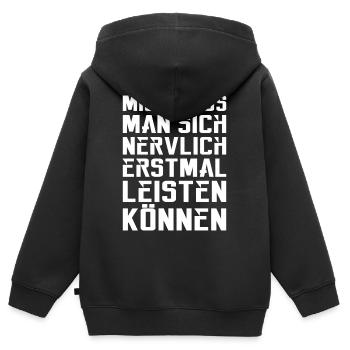 Mich muss man sich nervlich erstmal leisten können - Kinder Premium Organic Zip Hoodie - Schwarz - Hinten - AI Model Kid Male (0cm)