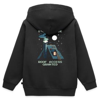 Ramoneur Stealth Accès au toit Retro Pixel - Sweat Premium à capuche zippé enfant bio - noir - Dos - AI Model Kid Male (0cm)