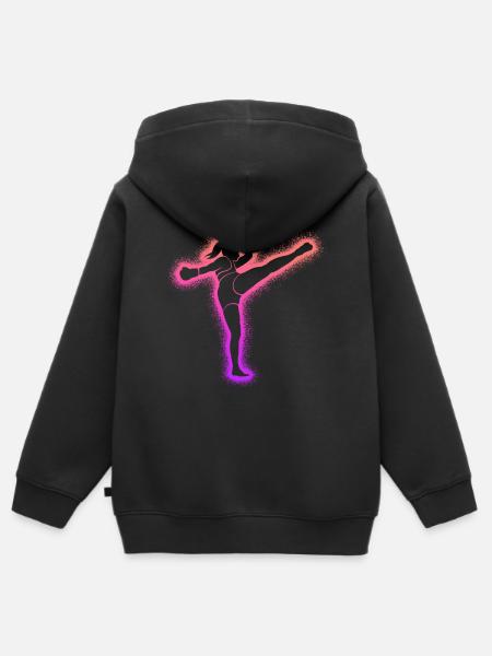 Muay Thai Kolorowy Kickboxer Kickboxing Dziewczyna - Bluza Premium z kapturem na zamek dziecięca bio - czarny