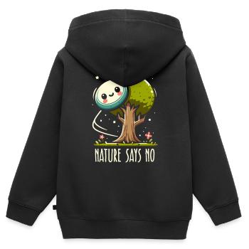 La nature dit non | Disque de golf arbre frustration lancer - Sweat Premium à capuche zippé enfant bio - noir - Dos - AI Model Kid Male (0cm)