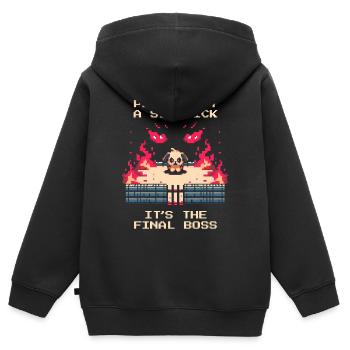 Tier ≠ Sidekick | Endgegner im Tierheim-Alltag - Kinder Premium Organic Zip Hoodie - Schwarz - Hinten - AI Model Kid Male (0cm)