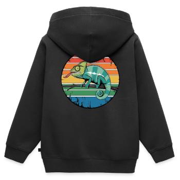 Retro Chameleon Owner Sunset for Reptile Lovers - Kinder Premium Organic Zip Hoodie - Schwarz - Hinten - AI Model Kid Male (0cm)