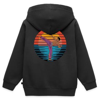 Retro Capoeira Vintage Mixed Martial Arts Sunset - Kinder Premium Organic Zip Hoodie - Schwarz - Hinten - AI Model Kid Male (0cm)