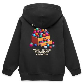 Wollvorrat erweitert | Häkeln Handarbeit Garn DIY - Kinder Premium Organic Zip Hoodie - Schwarz - Hinten - AI Model Kid Male (0cm)