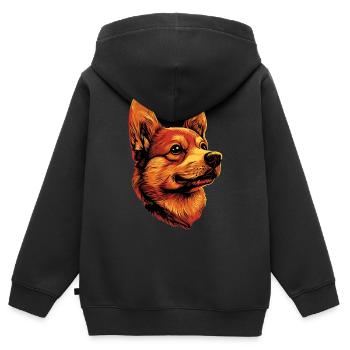 Jouet russe Terrier Chien Jouet russe Russkiy - Sweat Premium à capuche zippé enfant bio - noir - Dos - AI Model Kid Male (0cm)