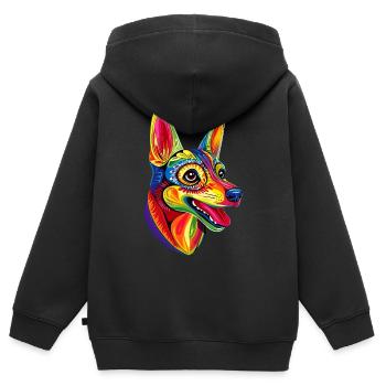 Jouet russe Terrier Chien Jouet russe Russkiy - Sweat Premium à capuche zippé enfant bio - noir - Dos - AI Model Kid Male (0cm)