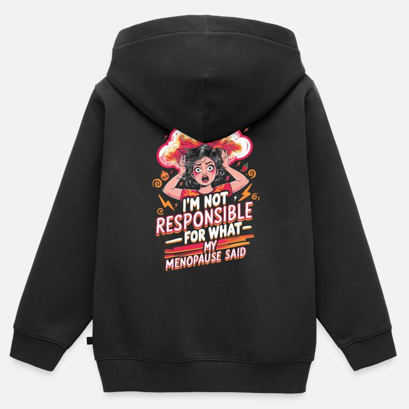 Ménopause Périménopause - Sweat Premium à capuche zippé enfant bio - noir