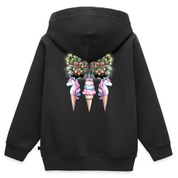 Erdbeeren Einhorn Eiscrem Eis Teenie Kinder Kind - Kinder Premium Organic Zip Hoodie - Schwarz - Hinten - AI Model Kid Male (0cm)
