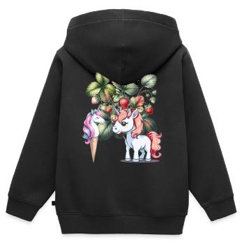 Erdbeer Einhorn Kinder Mädchen Frauen Teenie - Kinder Premium Organic Zip Hoodie - Schwarz - Hinten - AI Model Kid Male (0cm)