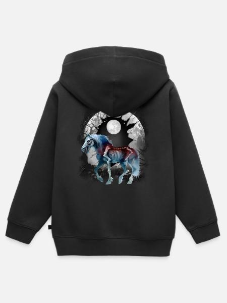 Halloween Pferde Pferd mystisch - Kinder Premium Organic Zip Hoodie - Schwarz