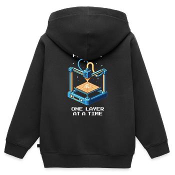 Filament couche par couche | Qualité d’impression 3D - Sweat Premium à capuche zippé enfant bio - noir - Dos - AI Model Kid Male (0cm)