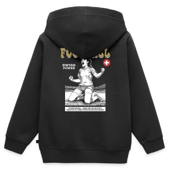 Swiss Fußballspielerin Shirt: Taktik und Timing - Kinder Premium Organic Zip Hoodie - Schwarz - Hinten - AI Model Kid Male (0cm)