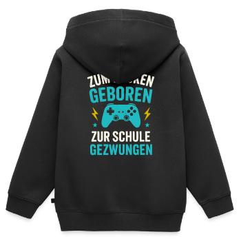 Zocken Zocker Spruch Schule - Kinder Premium Organic Zip Hoodie - Schwarz - Hinten - AI Model Kid Male (0cm)