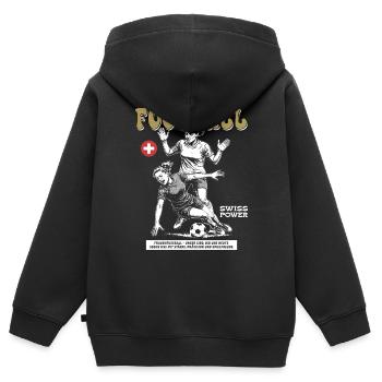 Kraft ohne Foul: Schweizer Frauenfußball Shirt - Kinder Premium Organic Zip Hoodie - Schwarz - Hinten - AI Model Kid Male (0cm)