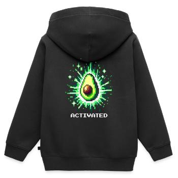 Mode avocat activé | Le pouvoir des fruits dans le style pixel - Sweat Premium à capuche zippé enfant bio - noir - Dos - AI Model Kid Male (0cm)
