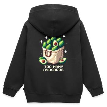 Inventar voll | Avocado-Überladung im Pixelstil - Kinder Premium Organic Zip Hoodie - Schwarz - Hinten - AI Model Kid Male (0cm)